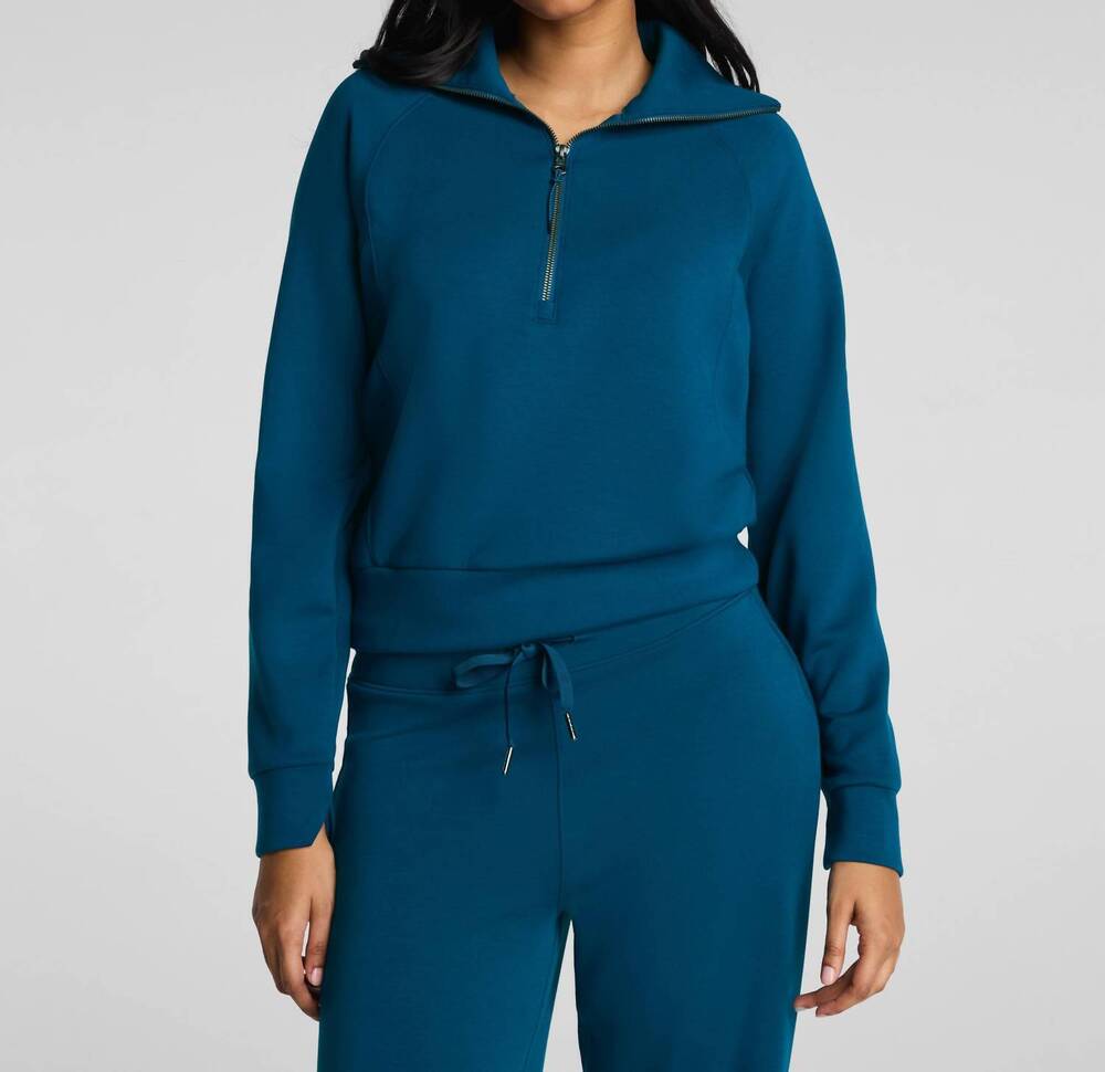 NEW SPANX women's half zip jacket in deep cove